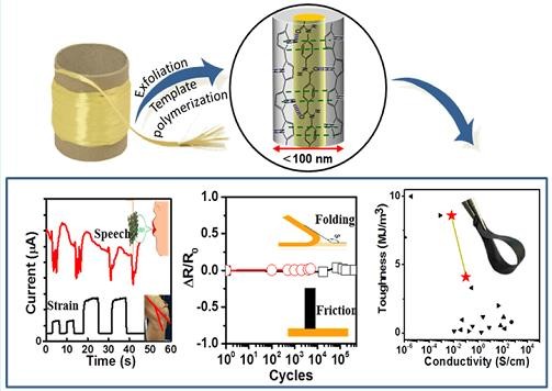 Conductive Core–Shell Aramid Nanofibrils: Compromising Conductivity with Mechanical Robustness for Organic Wearable Sensing. Han, X., Lv, L., Yu, D., Wu, X., & Li, C. (2018).ACS applied materials & interfaces, 11(3), 3466-3473.
